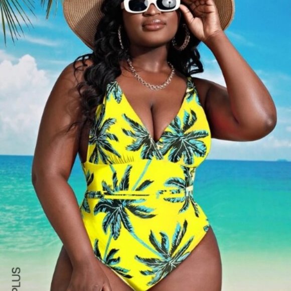 Swimsuit Tropical Print Ruched One Piece - Picture 1 of 7